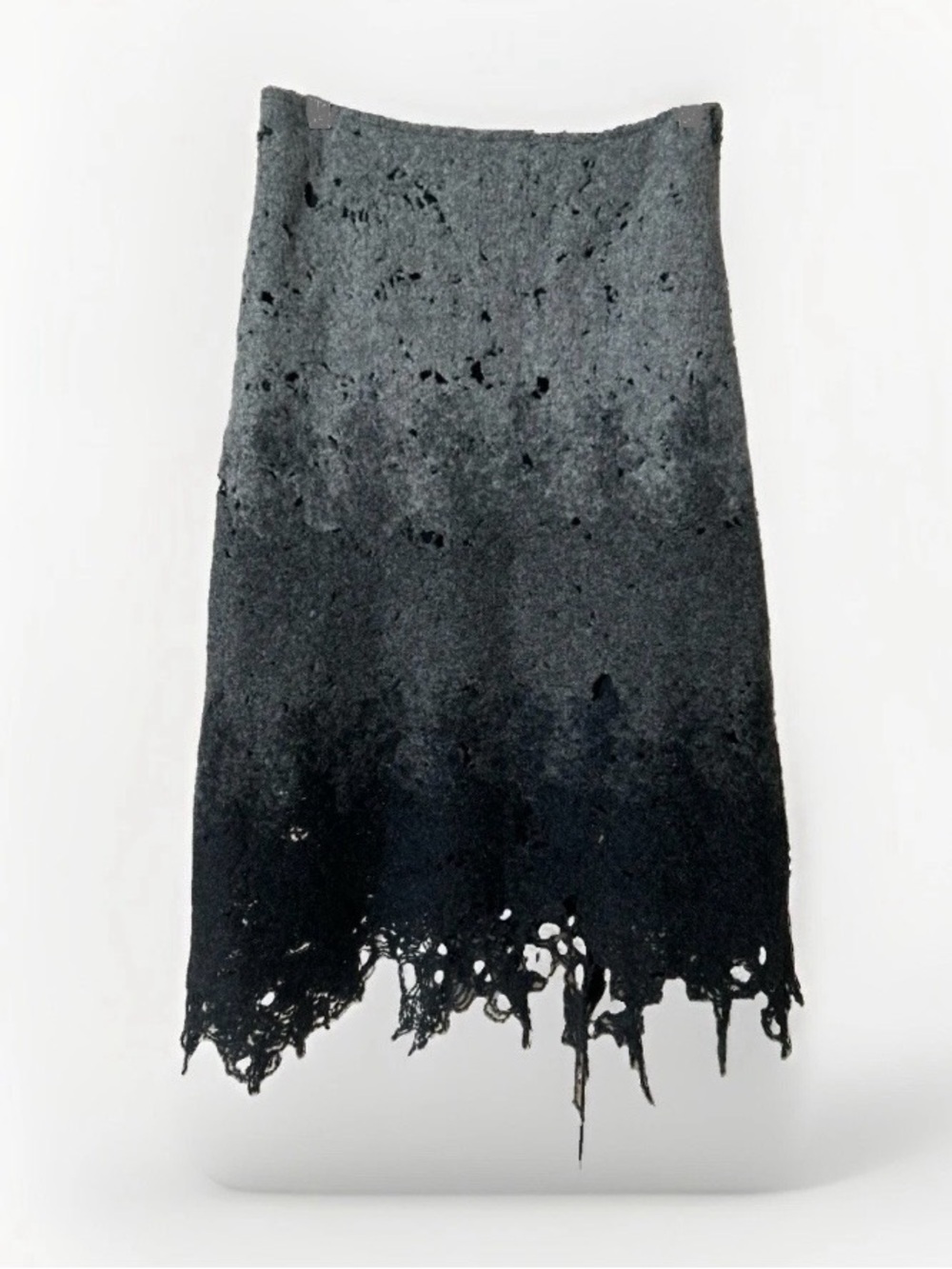 Caroline Biss Gray Black Ombré Distressed Knit Midi Skirt Size 38